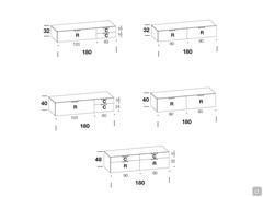 Fly Deluxe Meuble TV avec abattant et tiroirs - Schémas et dimensions des compositions 180 cm