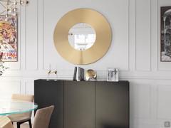 Miroir rond Crop avec décoration externe avec revêtement feuille d'or