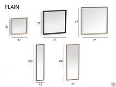 Toutes les tailles disponibles de miroirs à encadrement simple. Chaque miroir peut être configuré en plusieurs finitions