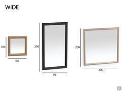 Toutes les tailles disponibles de miroirs à cadre large. Chaque miroir peut être configuré en plusieurs finitions