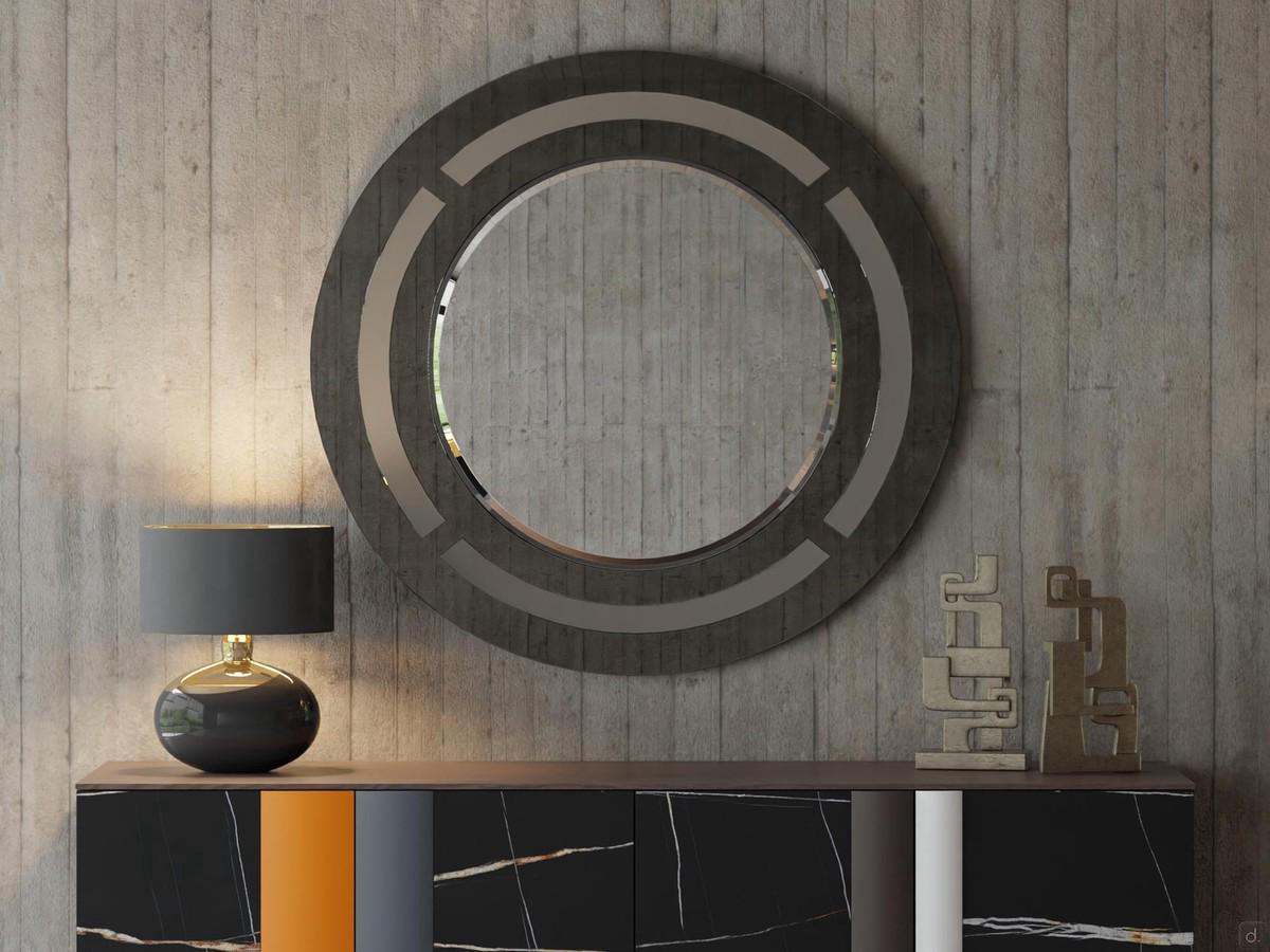 Miroir rond avec cadre en verre bronze Jolan