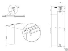 Porte coulissante en bois sur mesure Lounge : A) rail à l'extérieur du mur B) guide de coulissement C) couvercle de rail en option