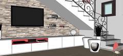 Design 3D Living Room/Living Room - vue des meubles bas et des poufs de rangement