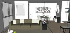 3D Design Living Room/Living Room - vue sur le canapé et le coin repas