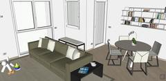 3D Design Living Room/Living Room - vue sur le canapé et le coin repas