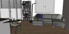 3D Design Living Room/Living Room - vue du canapé et de la bibliothèque