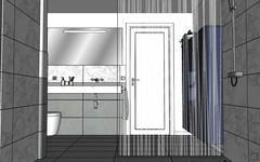 Projet d'aménagement d'une salle de bain avec étagères et colonnes murales - vue de l'intérieur de la douche