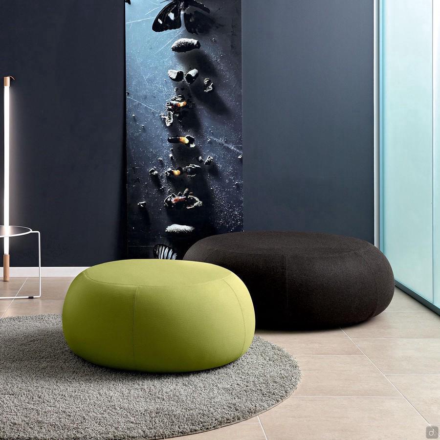 Pouf moderne circulaire Alias en tissu, simili cuir ou cuir