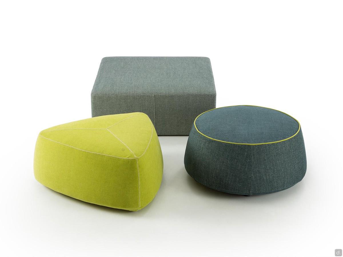 Trio de poufs Cobalto en modèle carré, rond et triangulaire