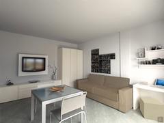 Progettazione 3D Monolocale - render zona cucina