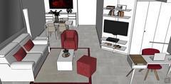 Projet 3D Séjour/Salon - vue du salon avec le pouf