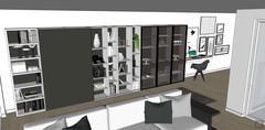  3D Design Living Room/Living Room - bibliothèque avec porte coulissante à gauche