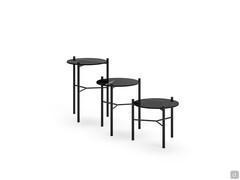 Dawson Ensemble de trois tables basses rondes avec plateau en céramique Portoro Opaque