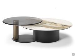 Table basse avec plateau pivotant en céramique et verre Arena Keramik de Cattelan, avec plateau inférieur disponible dans des finitions brillantes et mates