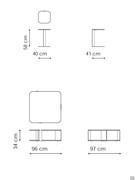 Schema dimensionale del tavolino quadrato Paddle