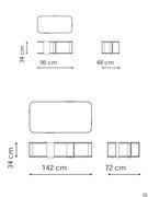 Schema dimensionale del tavolino rettangolare Paddle