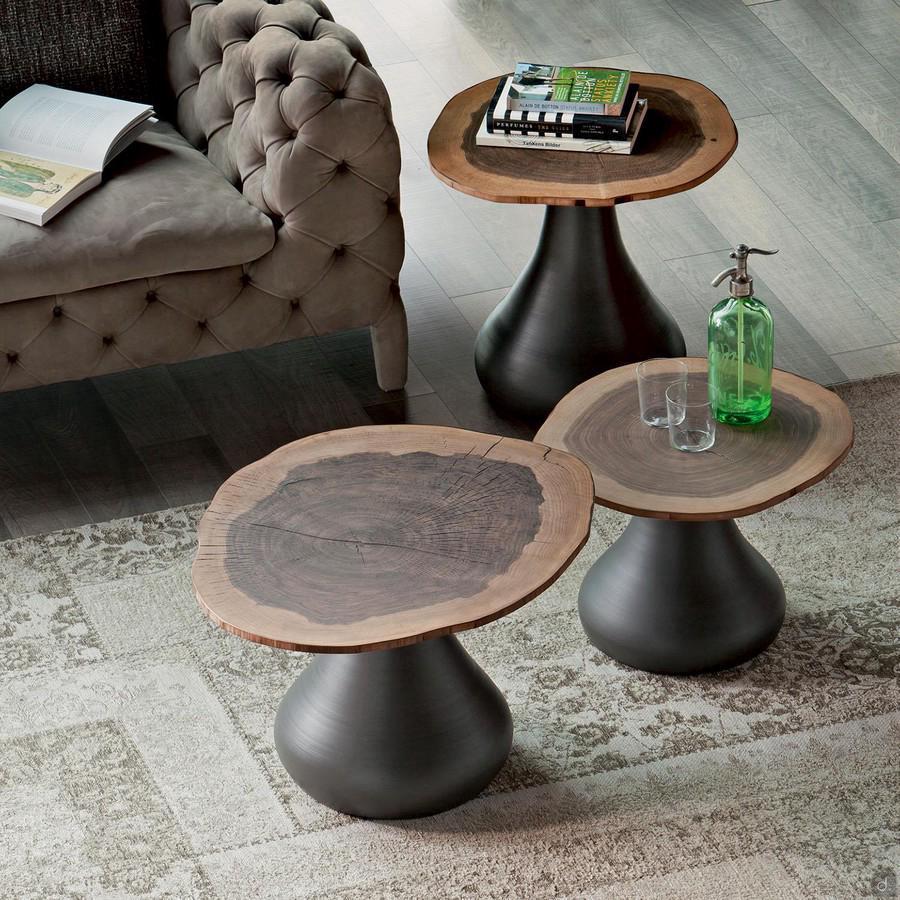 Table basse avec plateau en tranche d'arbre Rio de Cattelan, structure graphite