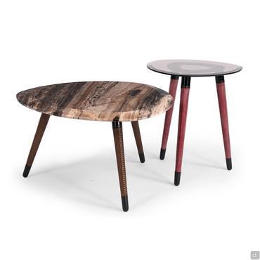 Duo de tables d'appoint avec trépied en cuir Clarence plateau en marbre et verre