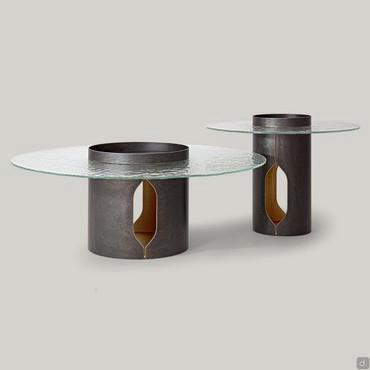 Table basse ronde en verre et métal design Bullet