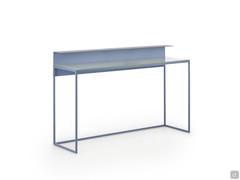 Console Chelsea avec structure en métal laqué mat azur et plateau en verre gris perle