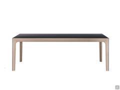 Table extensible en noir et bois Gualtiero disponible dans les largeurs 180 et 220 cm, avec rallonges cachées à l'intérieur de la structure le long des petits côtés