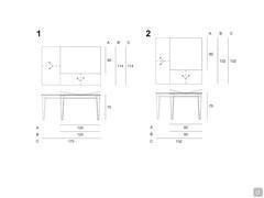 Table Peres: 1) modèle extensible 80x120 cm - 2) modèle extensible 92x92 cm