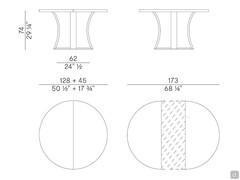 Schéma dimensionnel de la table ronde extensible Grace