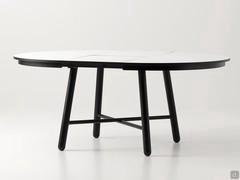 Table ronde extensible Biblos 120 cm, également disponible en version fixe ou avec diamètre 130