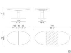 Dessin dimensionnel de la table ovale Diva