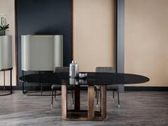 Table ovale en verre fumé design avec pied en bronze Oasi de Cantori