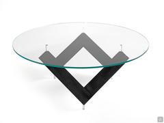 Table ronde avec base sculpturale Even - plateau en verre transparent et base en frêne teinté noir