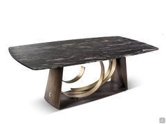 Table en bronze et marbre avec plateau en tonneau Rodin de Cantori