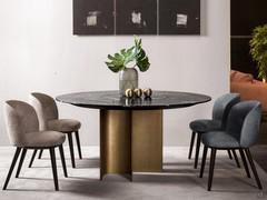 Table moderne Mirage de Cantori, avec piètement en tôle d'acier bronzé plié