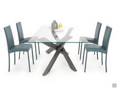 Table Connor avec plateau en verre transparent extra-clair et base en fer naturel