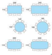 Schéma de la table Waterfall dans les diverses finitions et dimensions disponibles