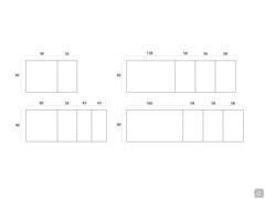 Schémas et dimensions de la table Albus en modèle carré extensible et rectangulaire extensible à trois rallonges