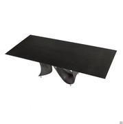 Table rectangulaire Wave avec plateau en verre martelé noir et base en Baydur titane brossé