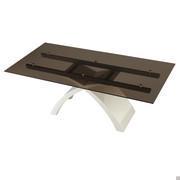 Table rectangulaire Tokyo avec plateau en verre bronze transparent et pieds en blanc brillant