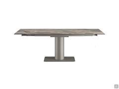 Table extensible Hidalgo avec plateau céramique brillant albâtre et base métallique vernie titane