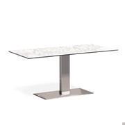 Table Elvis avec plateau en pierre Keramik Calacatta et structure en acier inox