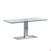 Table Elvis avec plateau en cristal et structure en acier inox