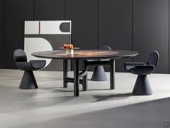 Table Pivot avec plateau rond et insert central en pierre céramique