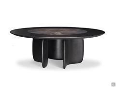 Table Mellow de Bonaldo - Version ronde avec plateau en essence de bois et insert centrale pivotant en céramique