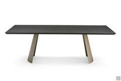 Table fixe avec base en voile Edwin. Plateau rectangulaire en essence bois teinté Frêne Noir et en métal peint Bronze