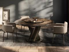 Table ronde Vortex en marbre Emperador avec plateau Lazy Susan optionnel