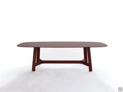 Table à manger Conrad rectangulaire aux coins arrondis en bois laqué rouge bulgare