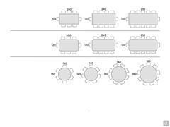 Table Torquay avec plateau en verre martelé - Schémas et plan de table