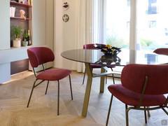 Rey Table de salle à manger avec plateau rond et cadre métallique en laiton - Photo du client