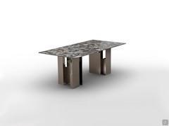 Zentrum - Table originale en céramique avec plateau rectangulaire fixe Agata Black et pieds en métal bronze