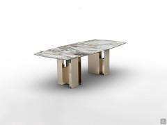 Zentrum - Table originale en céramique avec plateau tonneau fixe Gold Beauty brillant et pieds en métal champagne